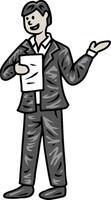 Male teacher or speaker holding paper while presenting vector