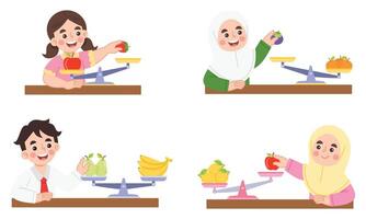 Illustration of a set of children learning scales vector