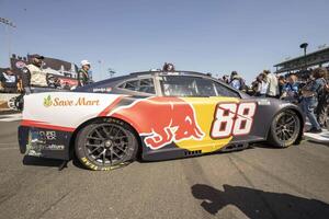 General view of the vehicle belonging to NASCAR Cup Series driver Shane van Gisbergen (not pictured) after winning the NASCAR Toyota / Save Mart 350 at Sonoma Raceway. editorial_image