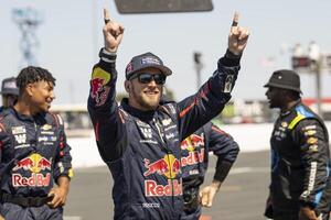 Crew members for NASCAR Cup Series driver Shane van Gisbergen (not pictured) react after winning the NASCAR Toyota / Save Mart 350 at Sonoma Raceway. editorial_image