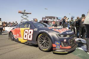 General view of the vehicle belonging to NASCAR Cup Series driver Shane van Gisbergen (not pictured) after winning the NASCAR Toyota / Save Mart 350 at Sonoma Raceway. editorial_image