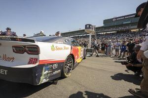 General view of the vehicle belonging to NASCAR Cup Series driver Shane van Gisbergen (not pictured) after winning the NASCAR Toyota / Save Mart 350 at Sonoma Raceway. editorial_image