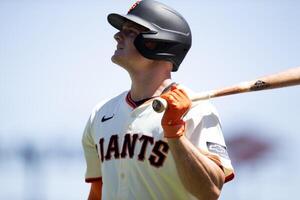 San Francisco Giants third baseman Matt Chapman reacts after striking out to end the sixth inning against the Los Angeles Dodgers at Oracle Park. editorial_image