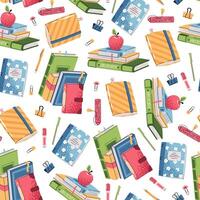 Colorful books and stationery pattern vector