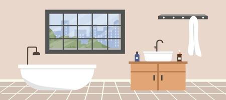 Modern bathroom with tub and sink vector