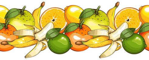 Food Seamless. Seamless Garland with Fruits. Horizontal Border with fresh Fruits. Fruits Background Seamless. Healthy Food Concept. Organic Food Farmers Markets, Banner, Flyer, Wallpaper, textile vector