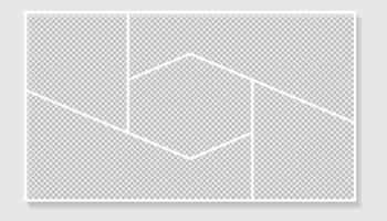 Photo Collage Hexagon Frame Effect Mockup. Template for branding, posters, invitations, nostalgic design, photo album, scrapbook vector