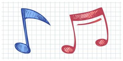 Hand drawn sketch style music Illustration. Musical notes on grid background. Back to School. vector