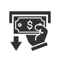 hand with dollars, withdraw cash money in atm icon, operation with take deposit, issuance of credit, flat illustration vector
