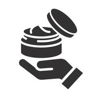 care skin, jar with cosmetic cream icon, flat illustration vector