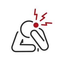 headache icon, head hurts, person supports head with hand, pain, thin line symbol on white background illustration vector