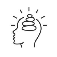 balance mental health icon, human head with stones pyramid, thin line symbol on white background - editable stroke illustration eps10 vector