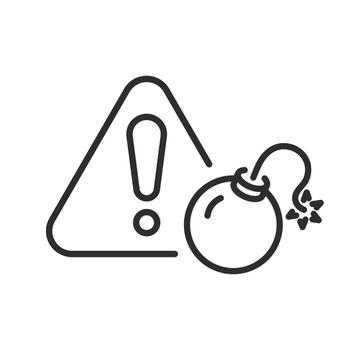 explosives hazard warning, risk of explosion icon, bomb, exclamation mark, thin line web symbol on white background vector