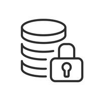 data protection icon, data center with padlock, thin line web symbol on white background - editable stroke illustration eps10 vector