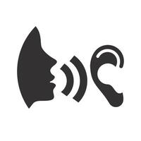 human attentively talk, listen carefully to the speaker icon, social communication, whisper on ear, flat illustration vector