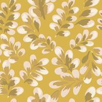 Seamless pattern with artistic beige and taupe leaves on a mustard yellow background. Design for textile, prints, packaging, wallpapers, natural themed branding vector
