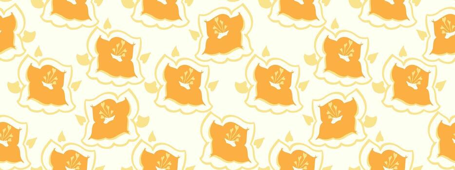 Seamless abstract floral pattern featuring yellow flowers with details on a light background. Playful, modern design ideal for textiles, wrapping paper, and decor projects, print vector