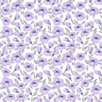 Seamless floral pattern with pastel purple, violet blossoms, soft leaves, and painterly brush texture on a white background. Template for fabric, packaging, wallpapers, and spring decor vector