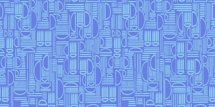 Seamless pattern with hand drawn geometric shapes and lines in blue. Playful and bold design for textiles, wrapping paper, backgrounds, and abstract creative projects vector