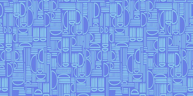 Seamless pattern with hand drawn geometric shapes and lines in blue. Playful and bold design for textiles, wrapping paper, backgrounds, and abstract creative projects
