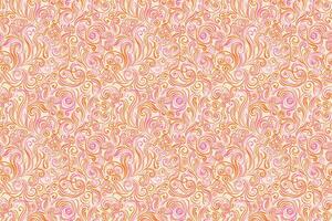 Seamless pattern featuring intricate swirling lines and ornamental curls in a orange and pink color scheme. Elegant, decorative, template for wallpapers, textiles, branding vector