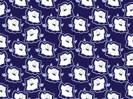 Playful seamless pattern featuring bold blue flowers with stylized outlines on a navy blue background. Perfect for kids products, textiles, stationery, or cheerful home decor designs. vector