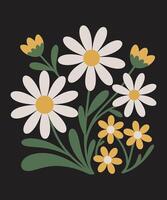 Modern minimalist daisy and buttercup floral bouquet dark background, muted tones, spring aesthetic. vector