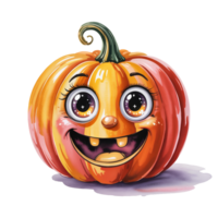 A happy pumpkin with large, sparkling eyes and a wide smile is depicted, giving it a friendly and whimsical appearance. png