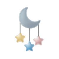 3D Baby Mobile Icon with Moon and Pastel Stars png