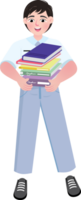 Schoolboy Carrying Heavy Stack of Books with Effort png