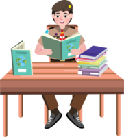 Scout Boy Studying Map with Focus and Curiosity png