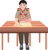 Scout Boy Writing Notes in School Notebook png