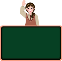 Korean Teen Girl in School Uniform Ready for Class with Blank Blackboard png