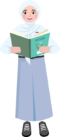 Focused Hijab Girl Reading a Book in Class png