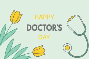 Happy doctors day greeting card with stethoscope and flowers vector