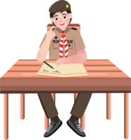 Scout Boy Thinking at Desk During Class Time png