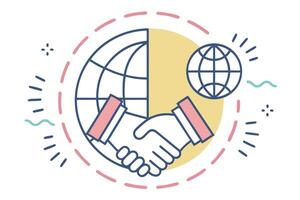 Handshake Globe Icon with Friendship Elements international vector