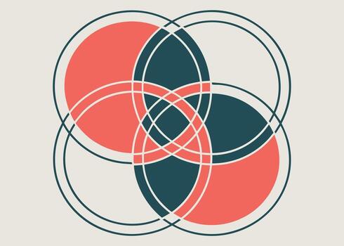 Overlapping Circle Graphic with Coral and Teal Elements vector