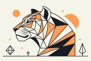 Stylized Tiger Profile with Geometric Shapes and Orange Accents vector