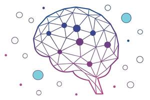 Geometric Brain Illustration with Connected Nodes and Floating Circles vector