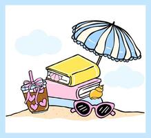 Beach scene with books and drinks vector
