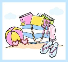 Colorful beach accessories and books vector