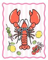Illustration of a lobster and vegetables vector