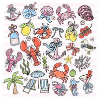 Ocean-themed doodles and illustrations vector