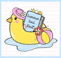 Pastel Coquette Girly Summer beach Bookish, book on Duck floating, Hand Drawn Doodle with Bold Lines. vector