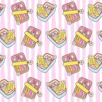 Retro coquette sardines in tin can seamless pattern with pastel girly summer fisherman aesthetic on striped background for fabric or digital paper vector