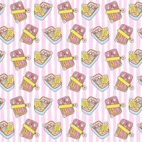 Cute coquette sardines in tin can seamless pattern with pastel girly summer fisherman aesthetic on striped background for fabric or digital paper vector