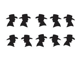 Silhouetted cowboy faces representing strength and western spirit isolated on white background vector