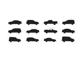 Silhouetted cars of various types against a white background perfect for transportation concepts vector
