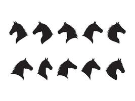 Silhouette design collection of ten elegant horse head silhouettes in black and white vector